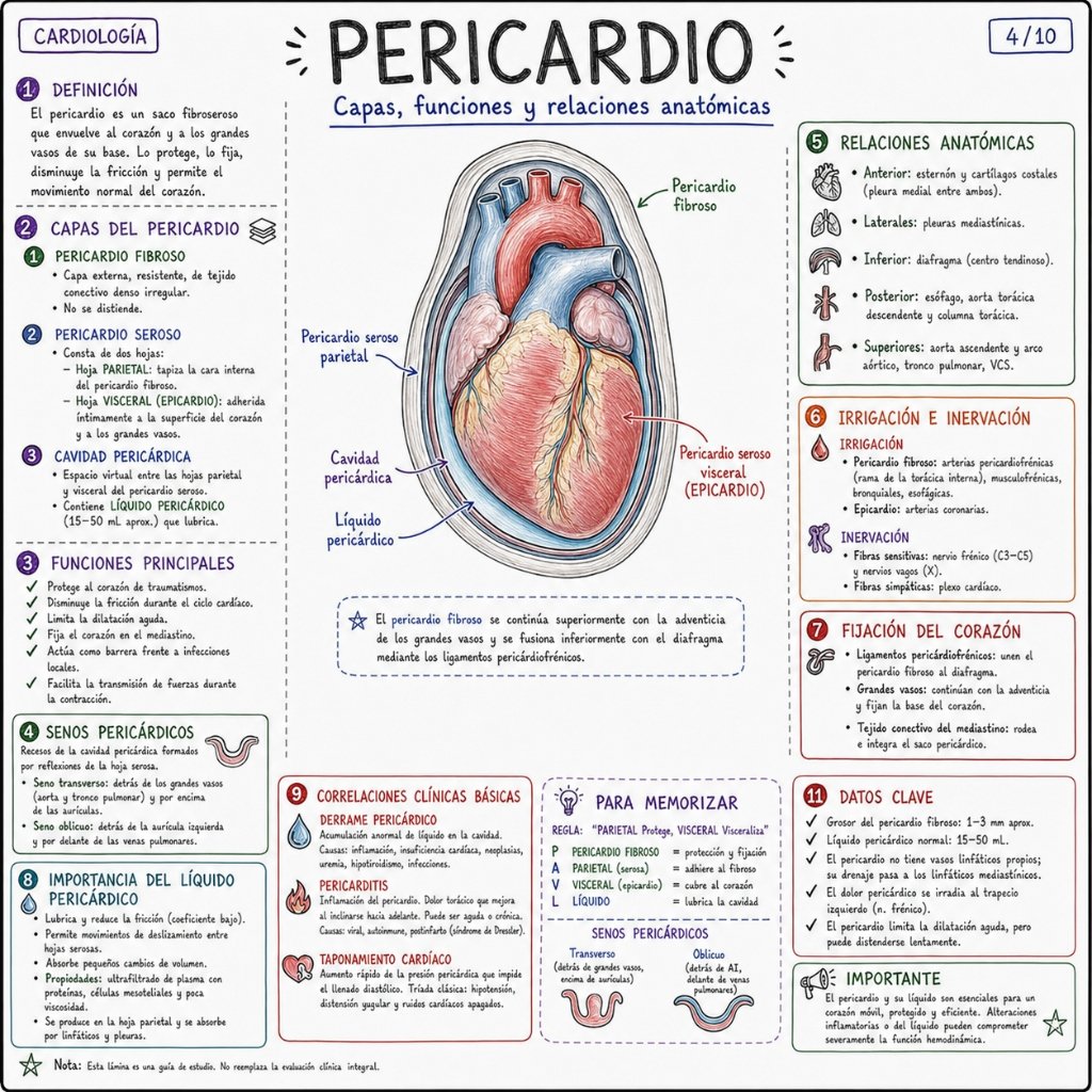 Pericardio: Capas, funciones y relaciones anatómicas (4/10)