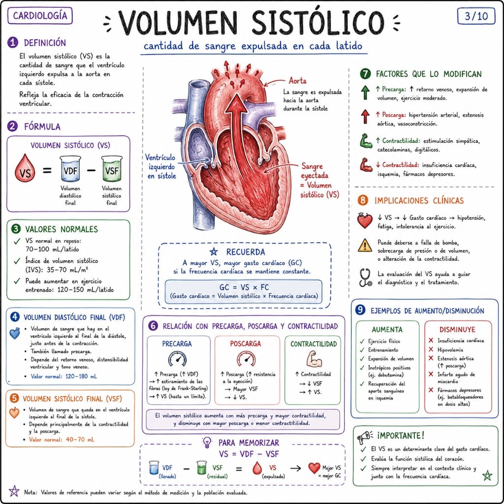 Volumen Sistólico: Cantidad de sangre expulsada en cada latido (3/10)