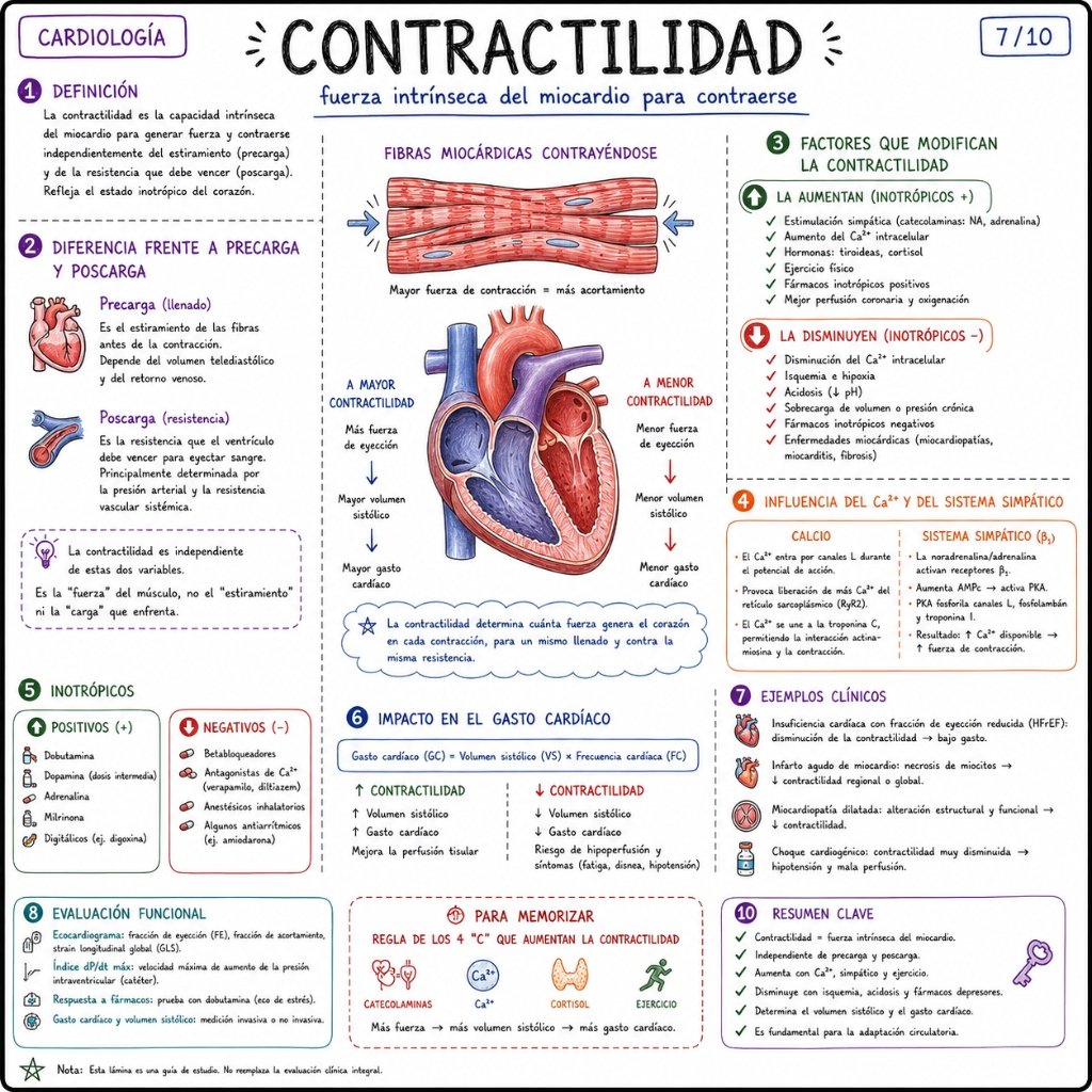 Contractilidad: Fuerza intrínseca del miocardio para contraerse (7/10)
