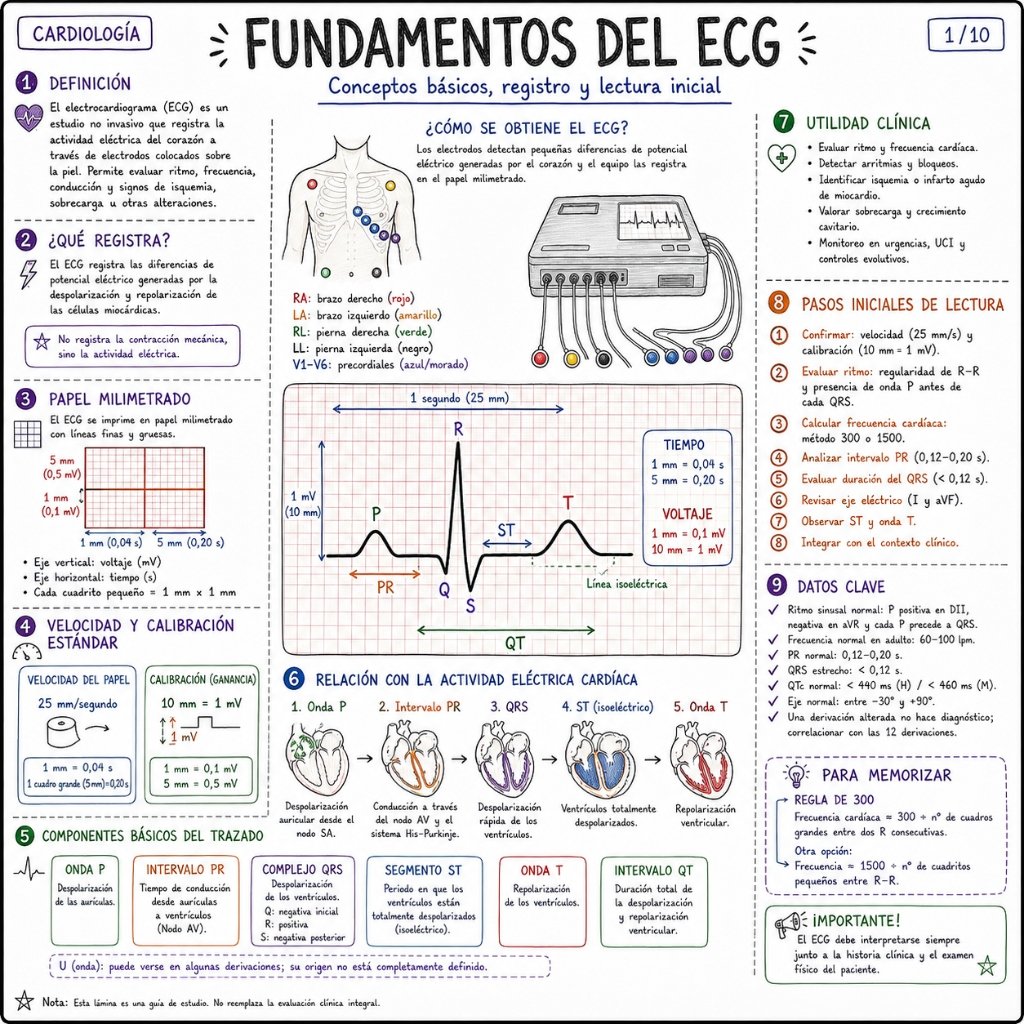 Fundamentos del ECG: Conceptos básicos, registro y lectura inicial (1/10)