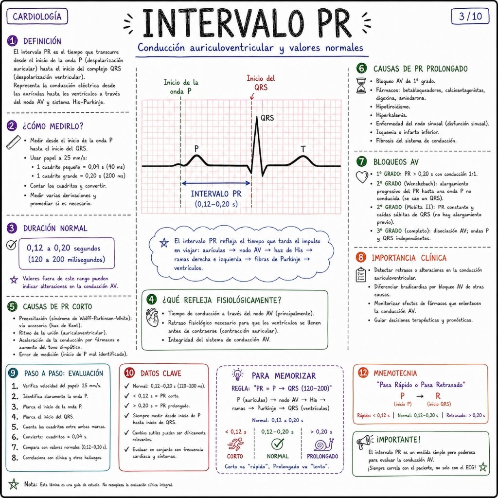 Intervalo PR: Conducción auriculoventricular y valores normales (3/10)
