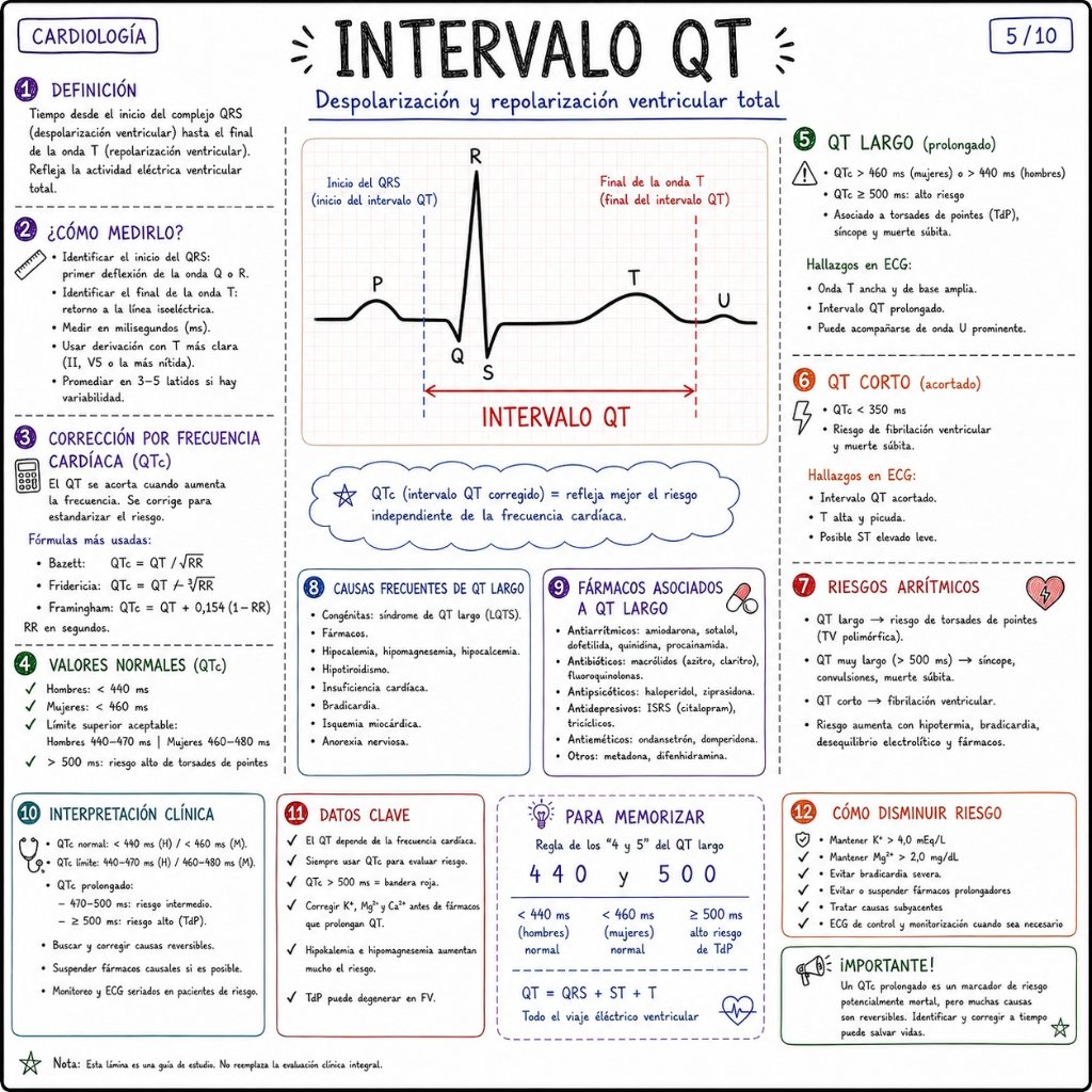 Intervalo QT: Despolarización y repolarización ventricular total (5/10)